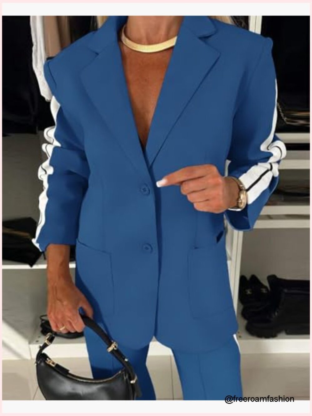 Two Piece Blazer and Pants Set with Pockets Business Casual Suit - Picture 4 of 7